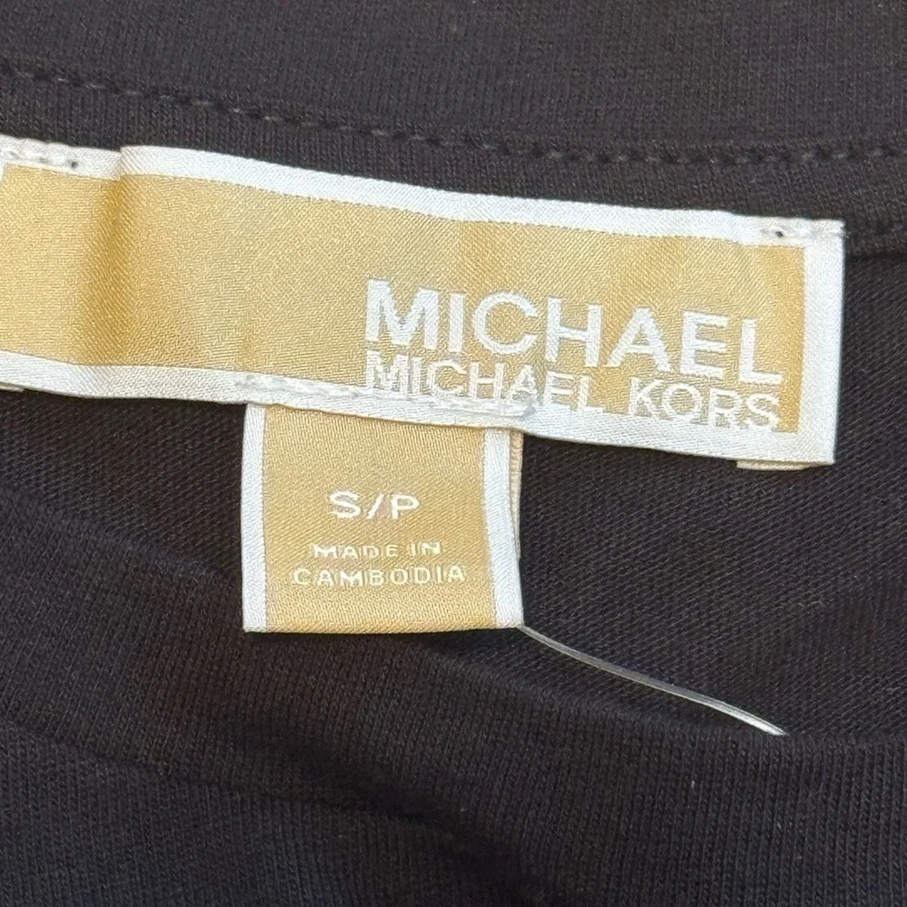 NWT Michael Kors Black Puff Sleeve Round Neck Top Small